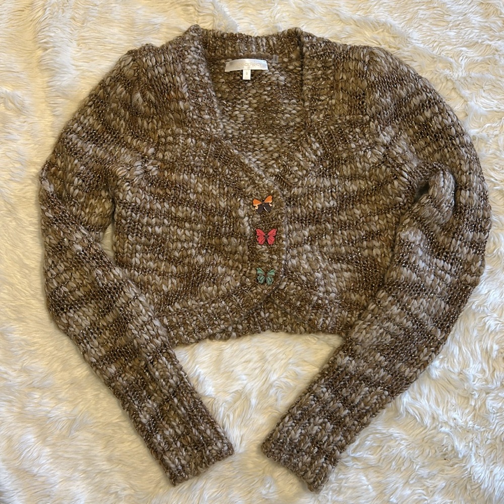 LOVESHACKFANCY Saundria Butterlfy Button Crop Cardigan